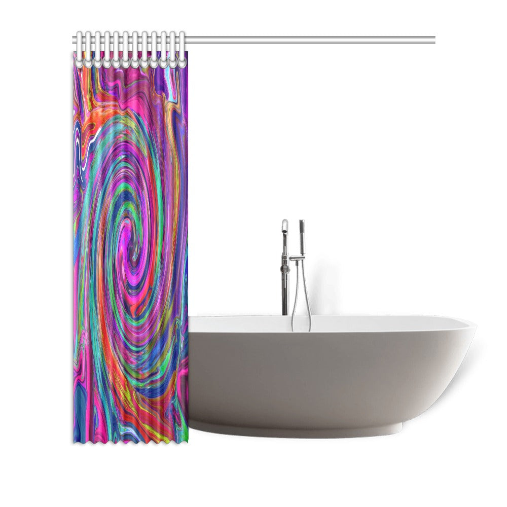 Shower Curtains, Groovy Abstract Retro Magenta Dark Rainbow Swirl - 72 x 72