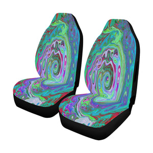 Car Seat Covers, Retro Green, Red and Magenta Abstract Groovy Swirl