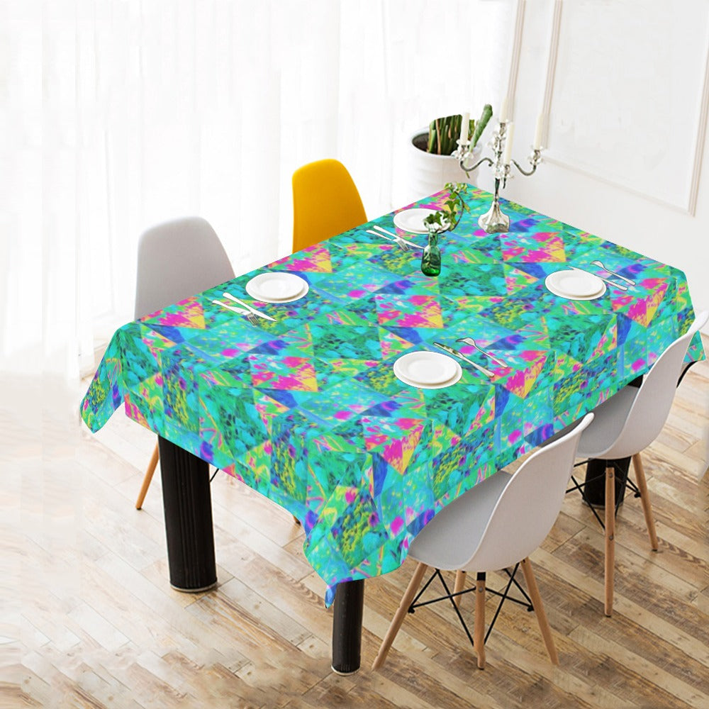 Tablecloths for Rectangle Tables, Garden Quilt Painting with Hydrangea and Blues