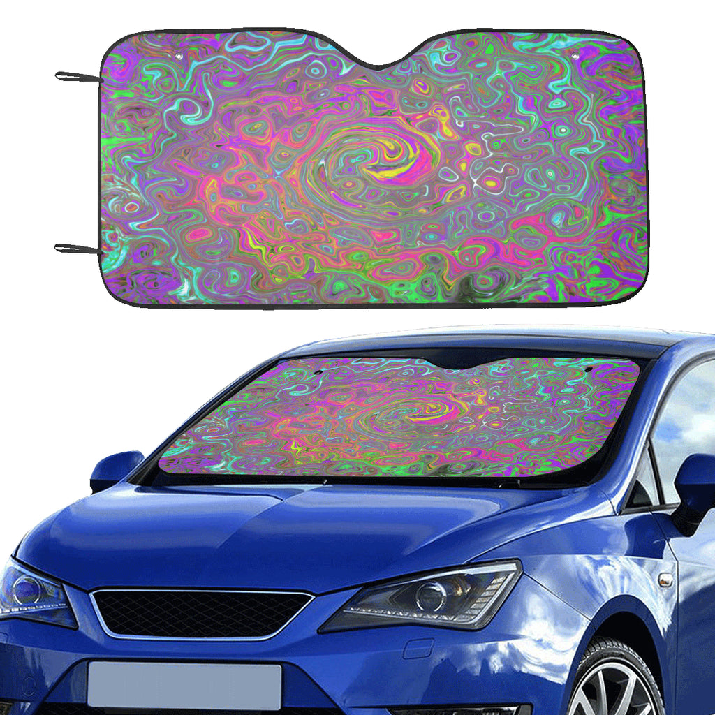 Auto Sun Shades, Trippy Hot Pink Abstract Retro Liquid Swirl