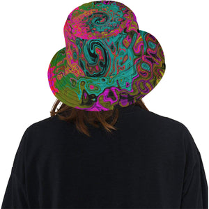 Bucket Hats, Trippy Turquoise Abstract Retro Liquid Swirl