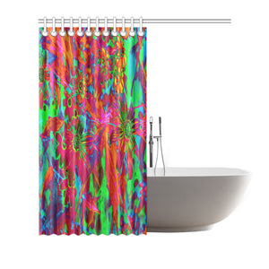 Shower Curtains, Psychedelic Groovy Red and Green Wildflowers