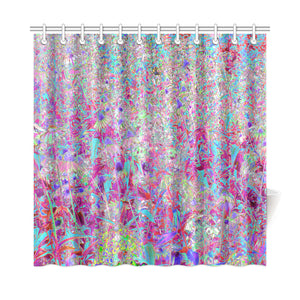 Shower Curtains, Abstract Purple, Aqua and Pink Coneflower Garden