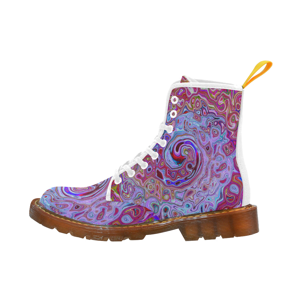 Colorful Boots for Women, Retro Groovy Abstract Lavender and Magenta Swirl