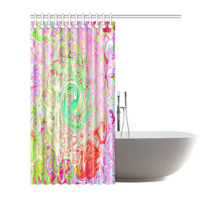 Shower Curtains, Groovy Abstract Retro Pastel Green Liquid Swirl