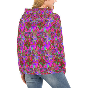 Hoodies for Women, Trippy Garden Quilt Painting with Lime Green Hydrangea