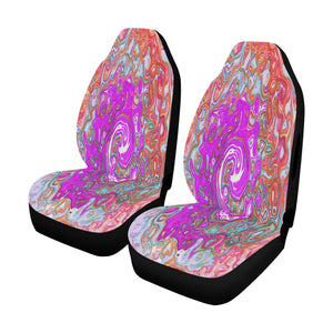 Car Seat Covers, Purple and Orange Groovy Abstract Retro Liquid Swirl