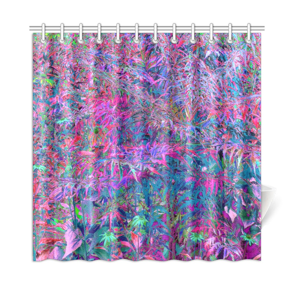Shower Curtains, Abstract Psychedelic Rainbow Colors Foliage Garden - 72 x 72
