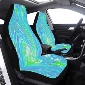 Car Seat Covers, Cool Abstract Retro Aqua and Lime Green Floral Swirl