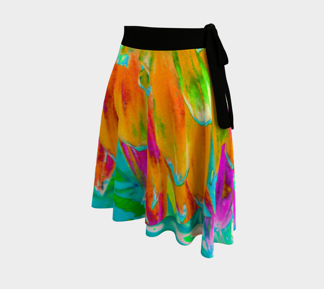 Wrap Skirts for Women, Tropical Orange and Hot Pink Decorative Dahlia
