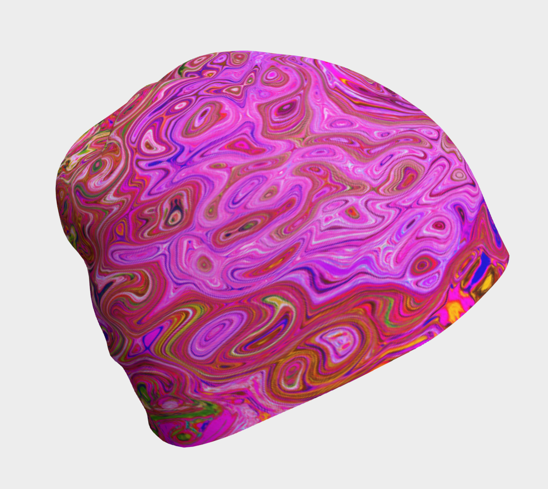 Beanie Hats for Women, Hot Pink Marbled Colors Abstract Retro Swirl