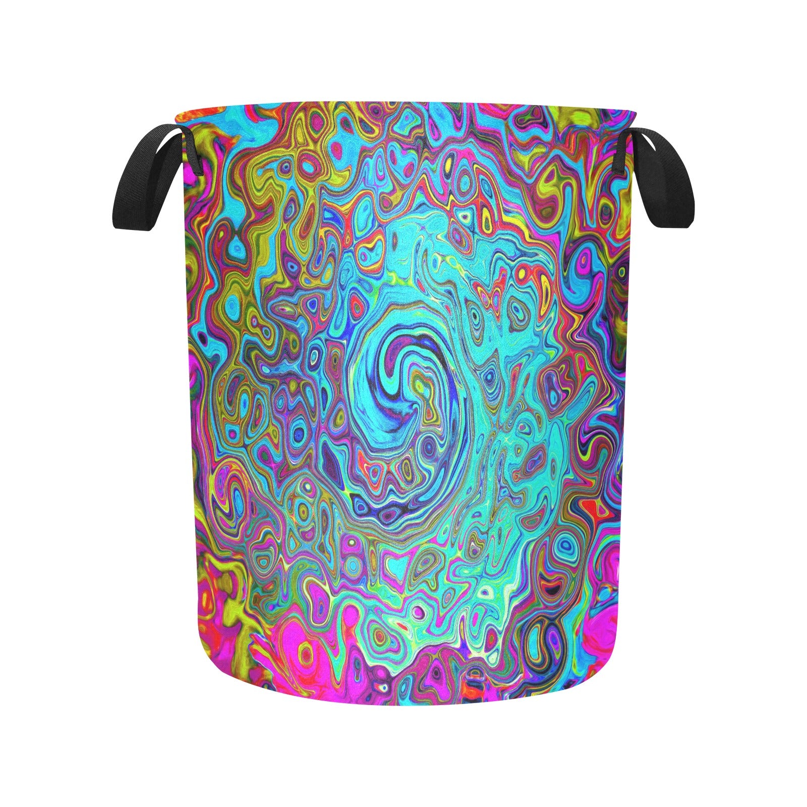 Fabric Laundry Basket with Handles, Trippy Sky Blue Abstract Retro Liquid Swirl
