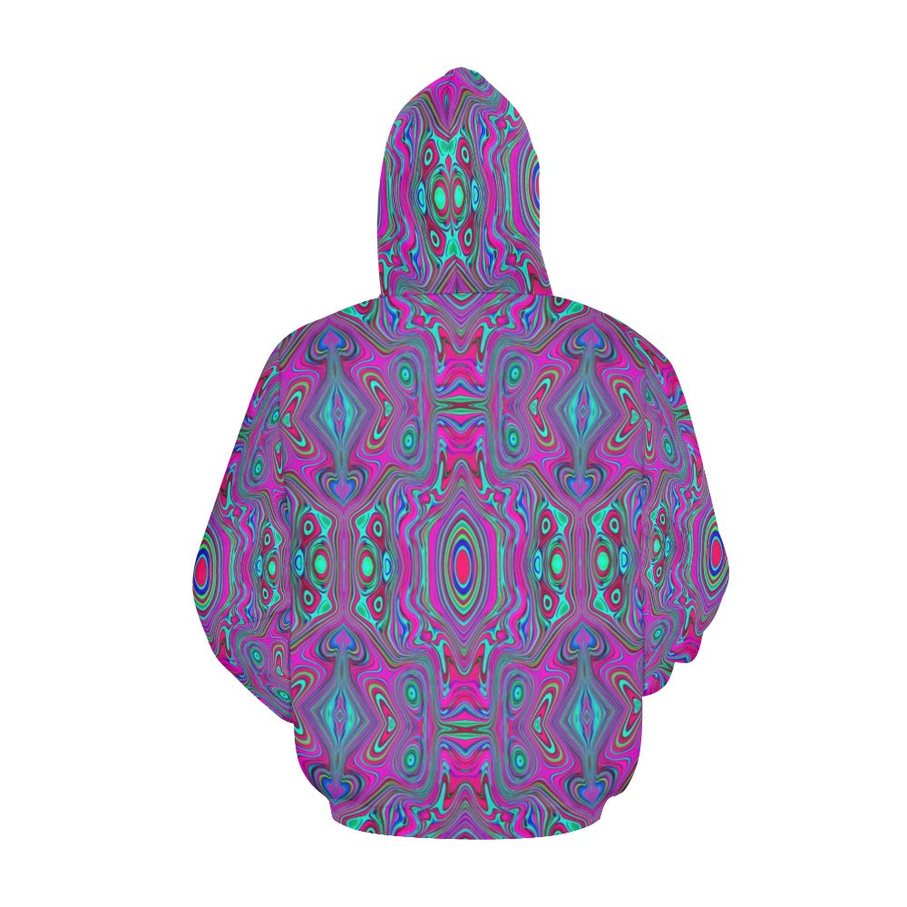 Hoodies for Women, Trippy Retro Magenta, Blue and Green Abstract