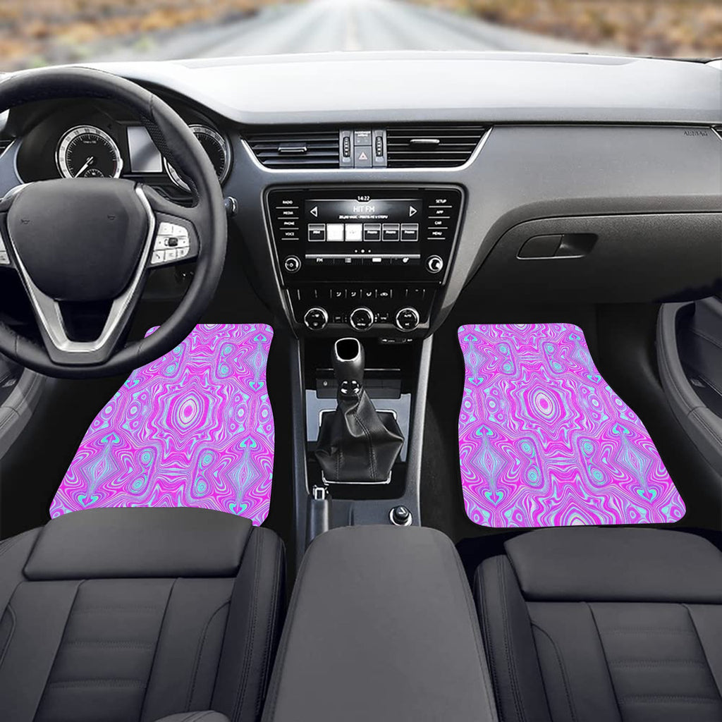Car Floor Mats, Trippy Hot Pink and Aqua Blue Abstract Pattern - Front Set of 2