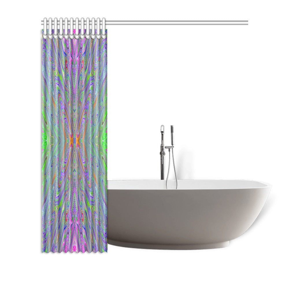 Shower Curtains, Abstract Trippy Purple, Orange and Lime Green Butterfly - 72 x 72