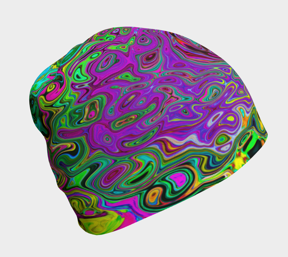 Beanie Hats, Groovy Purple Abstract Retro Liquid Swirl