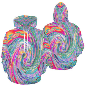 Hoodies for Women, Abstract Floral Psychedelic Rainbow Waves of Color