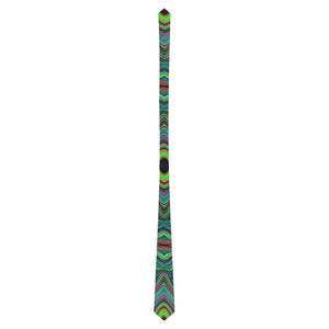 Neck Ties, Trippy Retro Black and Lime Green Abstract Pattern
