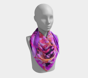 Square Artsy Scarves, Cool Abstract Retro Nature in Purple and Coral