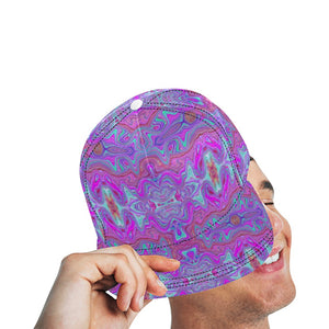 Snapback Hats, Wavy Magenta and Blue Trippy Marbled Pattern