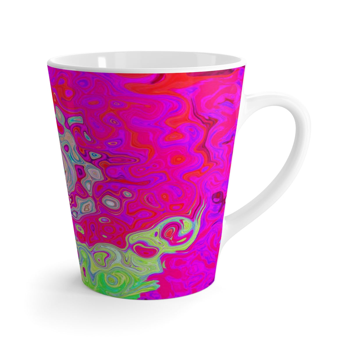 Latte mug, Groovy Abstract Teal Blue and Red Swirl
