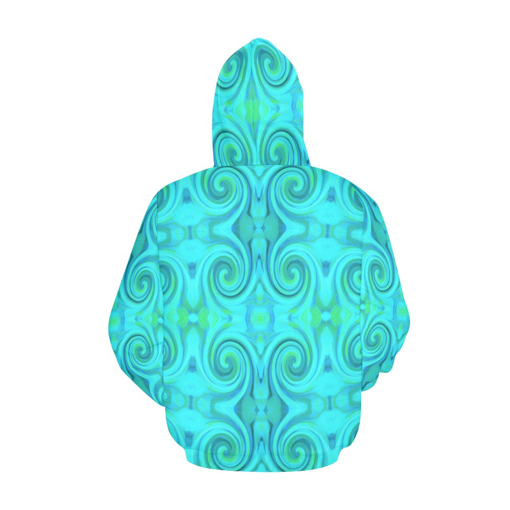 Hoodies for Women, Groovy Cool Abstract Aqua Liquid Art Swirl Pattern