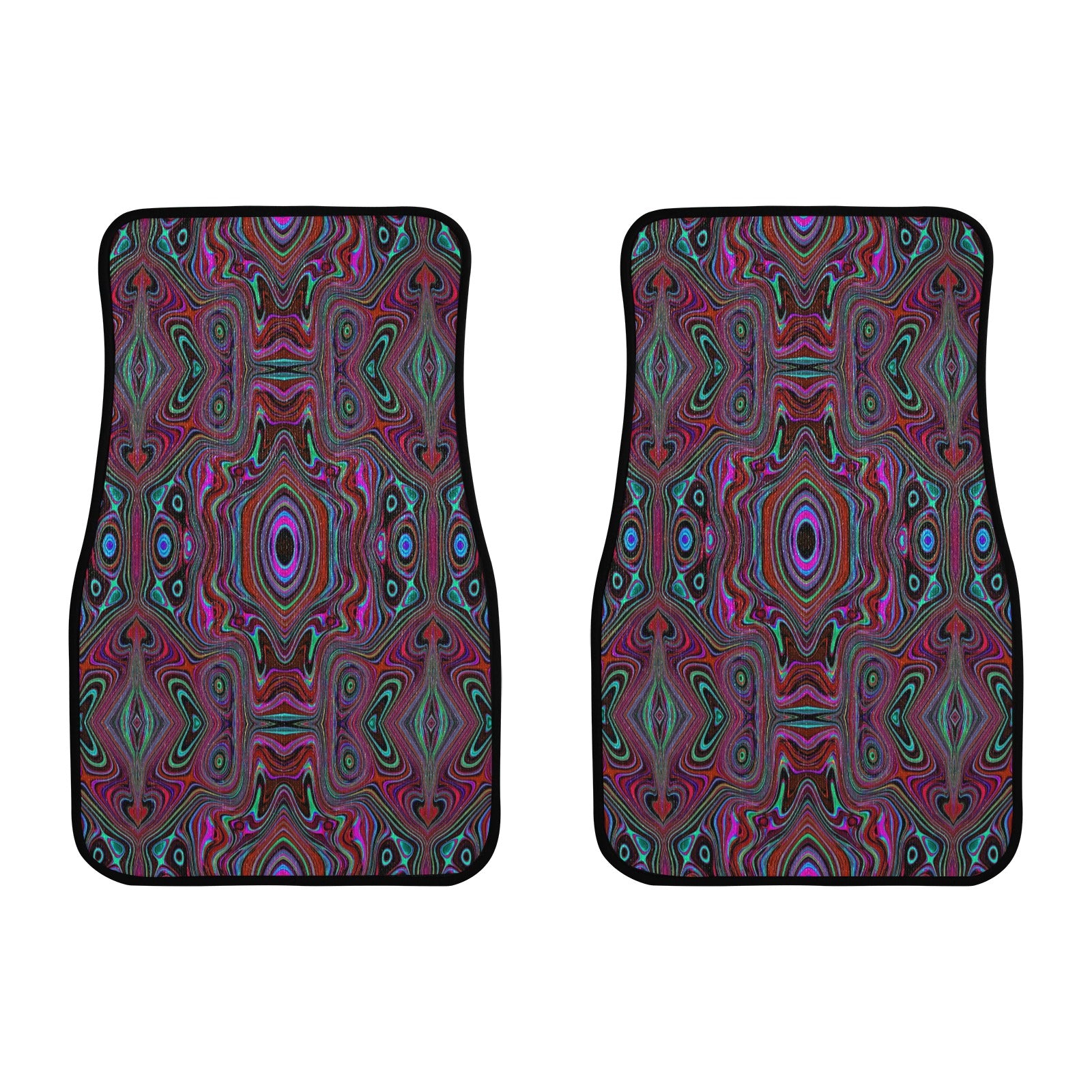 Car Floor Mats, Trippy Seafoam Green and Magenta Abstract Pattern - Front Set of 2