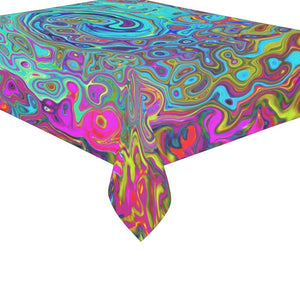Tablecloths for Rectangle Tables, Trippy Sky Blue Abstract Retro Liquid Swirl