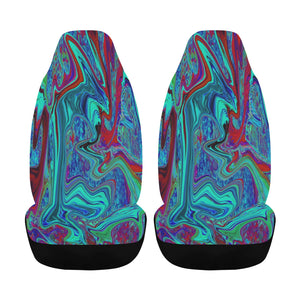 Car Seat Covers, Groovy Abstract Retro Art in Blue and Red