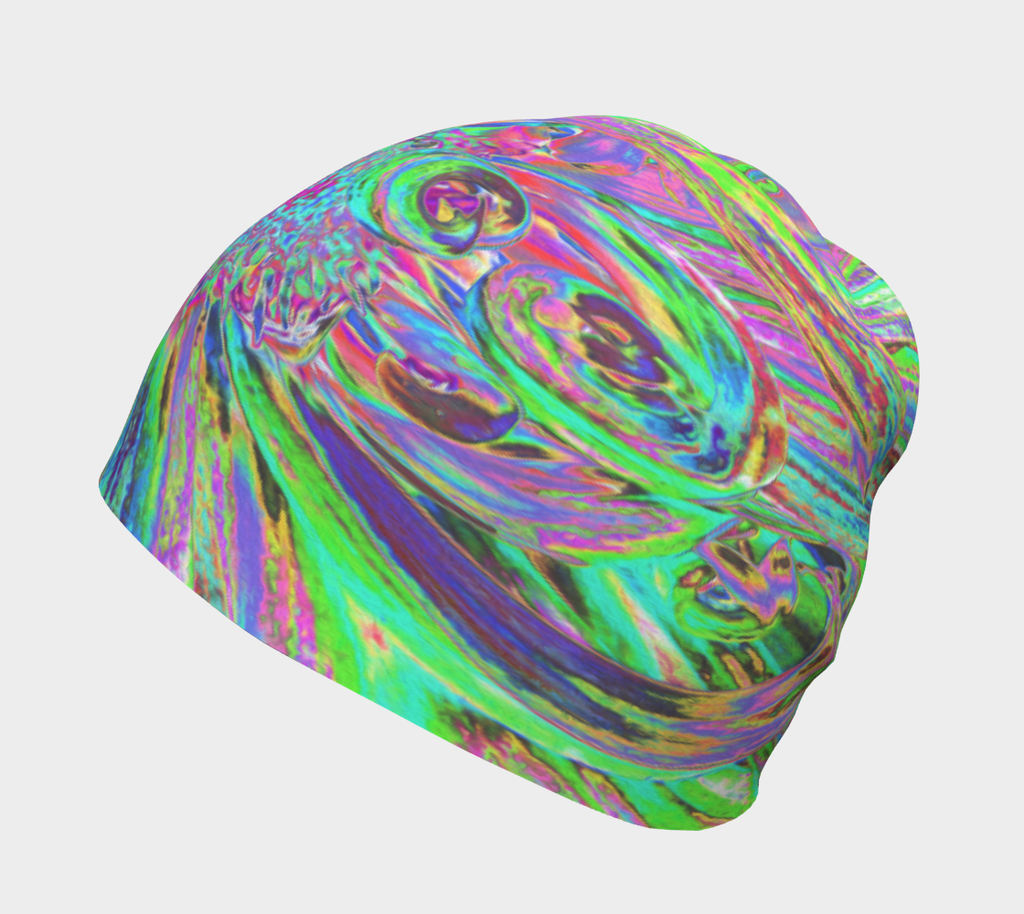 Beanie Hats for Women, Festive Colorful Psychedelic Dahlia Flower Petals