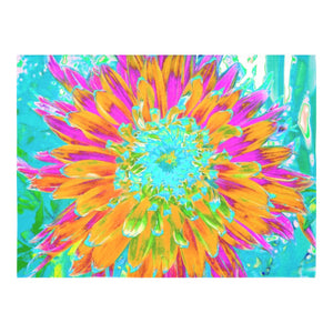 Tablecloth for Rectangular Tables, Tropical Orange and Hot Pink Decorative Dahlia - 70 by 52"