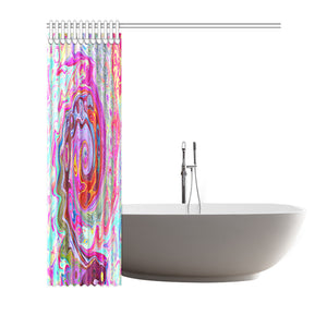Shower Curtains, Groovy Abstract Retro Hot Pink and Blue Swirl