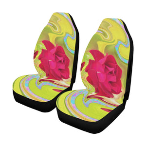 Car Seat Covers, Abstract Red Rose on Yellow and Aqua Swirl