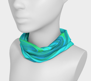 Wide Fabric Headband, Groovy Cool Abstract Aqua Liquid Art Swirl, Face Covering