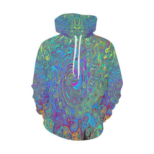 Hoodies for Women, Magenta, Blue and Sea Foam Green Retro Swirl