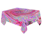 Tablecloths for Rectangle Tables, Cool Abstract Retro Hot Pink and Red Floral Swirl