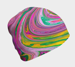 Beanie Hats, Groovy Abstract Retro Pink and Mint Green Swirl