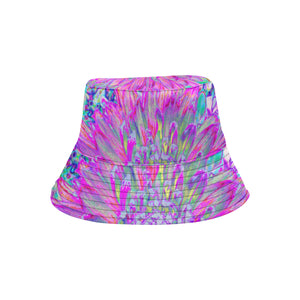 Bucket Hats, Cool Pink, Blue and Purple Cactus Dahlia Explosion