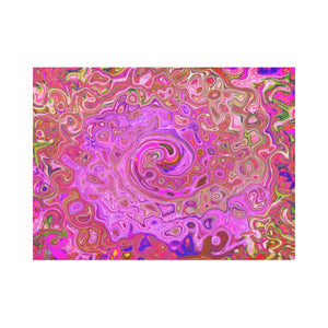 Cloth Placemats Set, Hot Pink Marbled Colors Abstract Retro Swirl