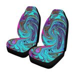 Car Seat Covers, Aqua Blue and Black Groovy Abstract Retro Art
