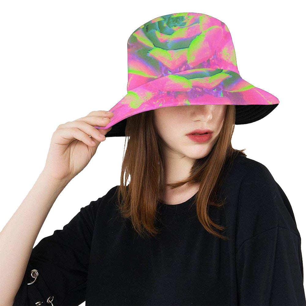 Bucket Hats, Lime Green and Pink Succulent Sedum Rosette