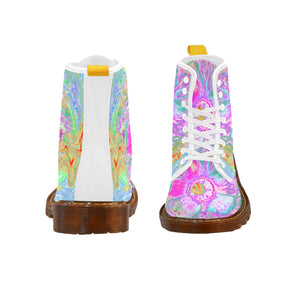 Boots for Women, Psychedelic Hot Pink and Ultra-Violet Hibiscus - White