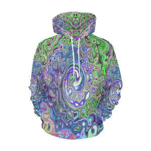 Hoodies for Women, Marbled Lime Green and Purple Abstract Retro Swirl