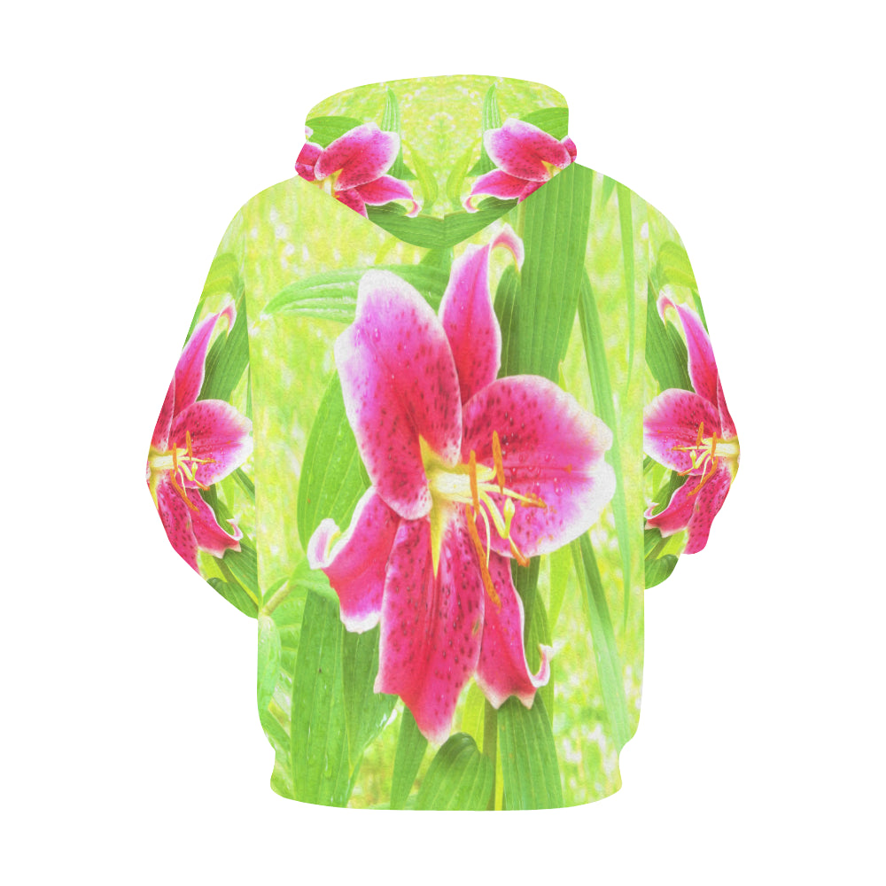 Hoodies for Women, Pretty Deep Pink Stargazer Lily on Lime Green