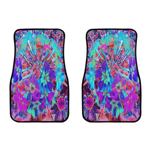 Car Floor Mats - Blooming Abstract Purple and Blue Flower - Front Set of 2