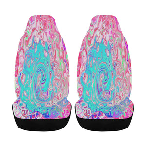 Car Seat Covers, Groovy Aqua Blue and Pink Abstract Retro Swirl