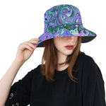 Bucket Hats, Groovy Abstract Retro Green and Purple Swirl