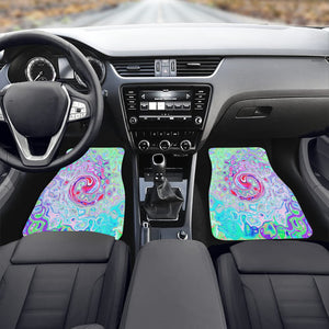 Car Floor Mats, Groovy Abstract Retro Pink and Green Swirl - Front Set of Two