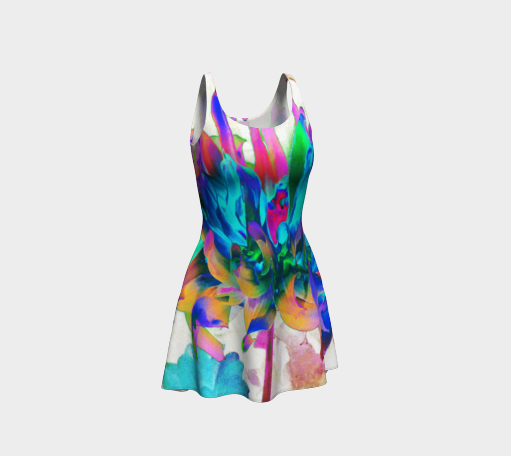 Fit and Flare Dresses, Stunning Watercolor Rainbow Cactus Dahlia