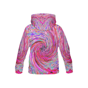 Hoodies for Kids, Cool Abstract Retro Hot Pink and Red Floral Swirl